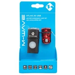 Set D'éclairages Vélo Avant Et Arrière à LED Rechargeables USB Atlas 20 M-Wave -Vélo Équipement Magasin feu arriere velo m wave atlas 20 packaging